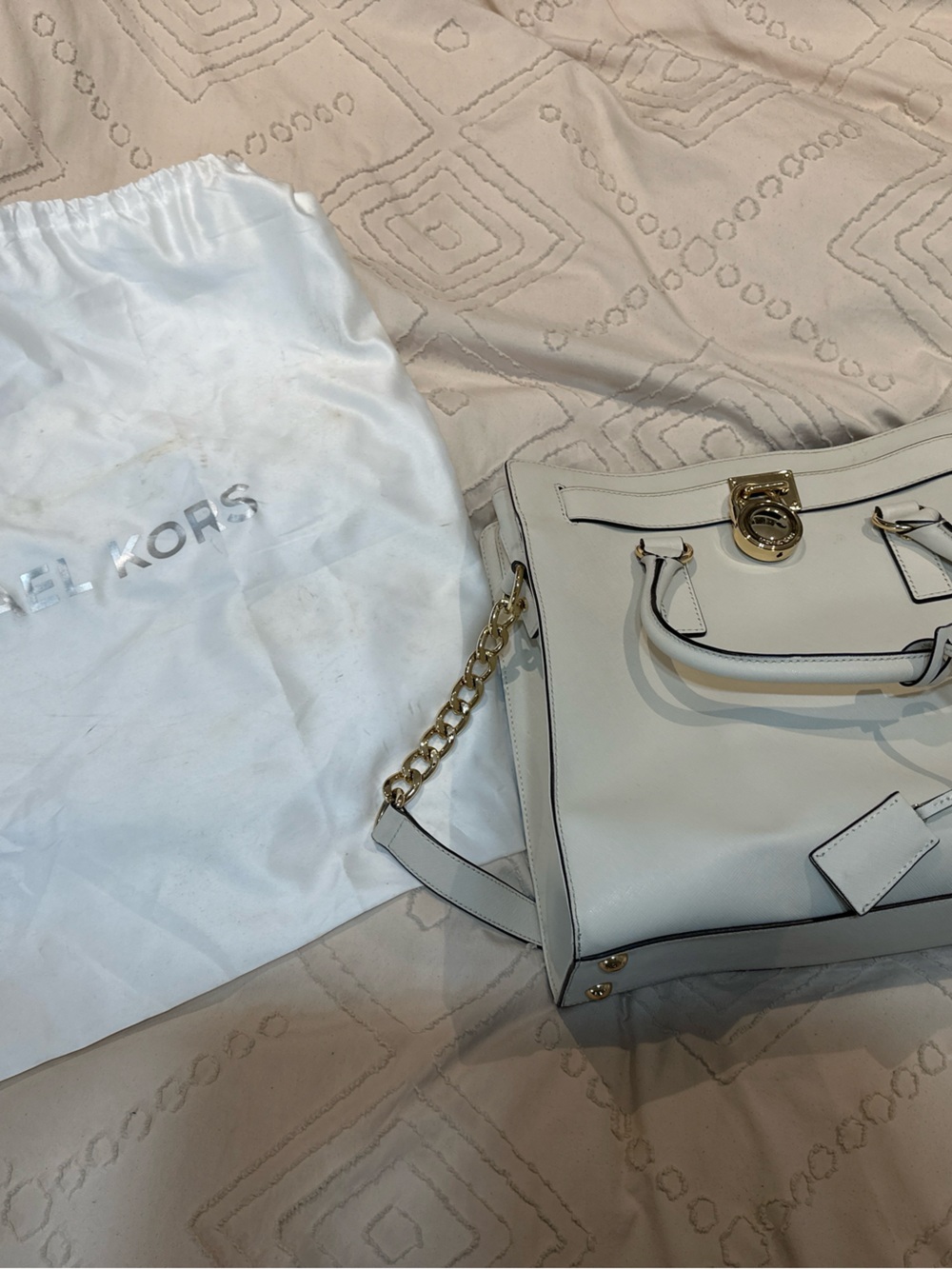 Michael Kors Cream Leather Tote with Gold Hardware